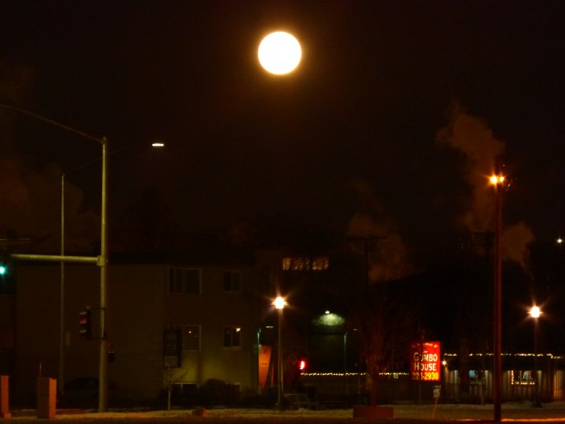 January full moon, Anchorage Park Strip (1.4.15, 5:28 pm, Anchorage, Ak) Anchorage, Ak)