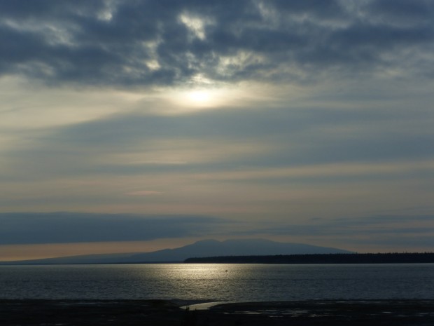 Solstice evening sun over Susitna-- 9:38 pm, 6.21.15, Anchorage, Ak