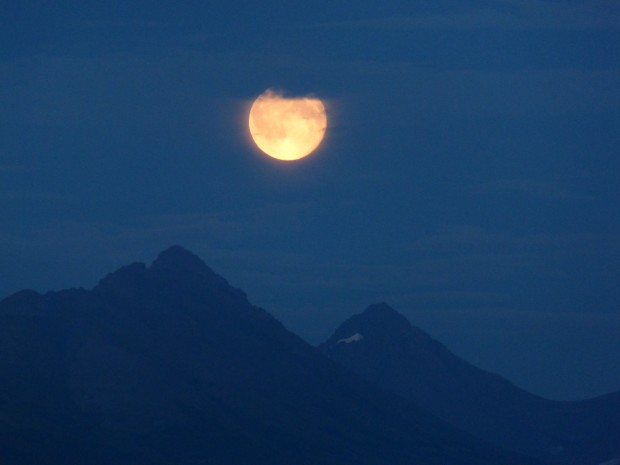 Blue Moon over Chugach Mountains-- 11:12 pm, 7.31.15, Anchorage, Ak